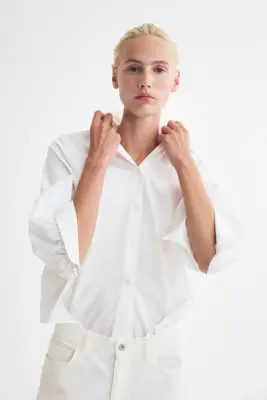Chemise à manches ballon en coton - Crème — photo 2