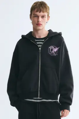 Veste imprimée Oversized Fit avec capuche et zip - Gris anthracite/Black Sabbath — photo 2