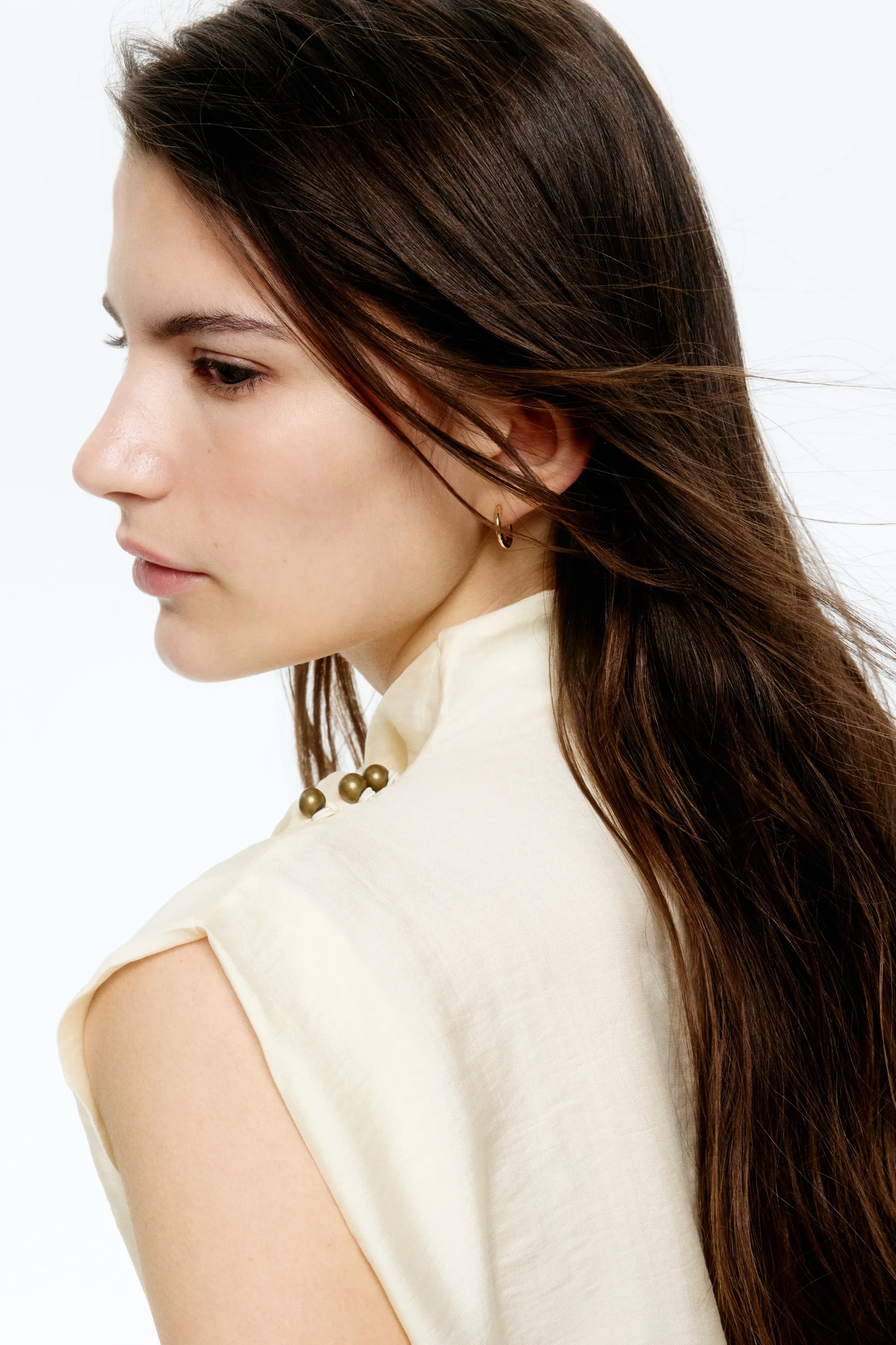 Top en lyocell mélangé avec détail croisé - Beige clair