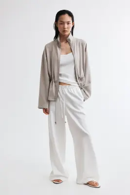 Sweat zippé avec cordon de serrage - Gris clair chiné — photo 1