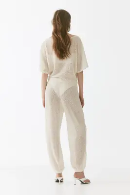 Pantalon en maille scintillante - Crème — photo 2