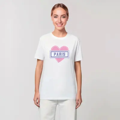 T-SHIRT COTON BIO IMPRIMÉ - COEUR PARIS - BLANC — photo 3