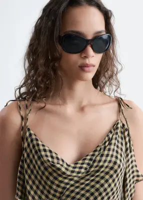Robe midi drapée - Noir / Jaune / À carreaux — photo 3