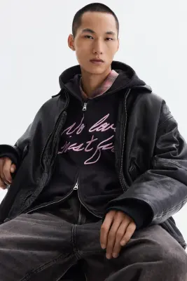Veste à capuche zippée Oversized Fit - Noir/No Love Just Fire — photo 2