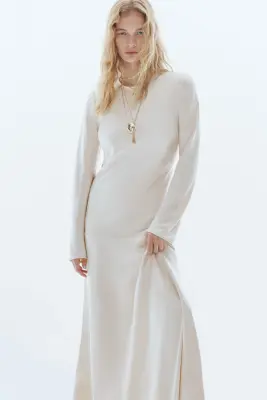 Robe avec dos ouvert et détail à nouer - Beige clair — photo 1