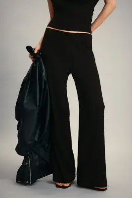 Pantalon froissé avec taille élastique - Marron foncé — photo 3