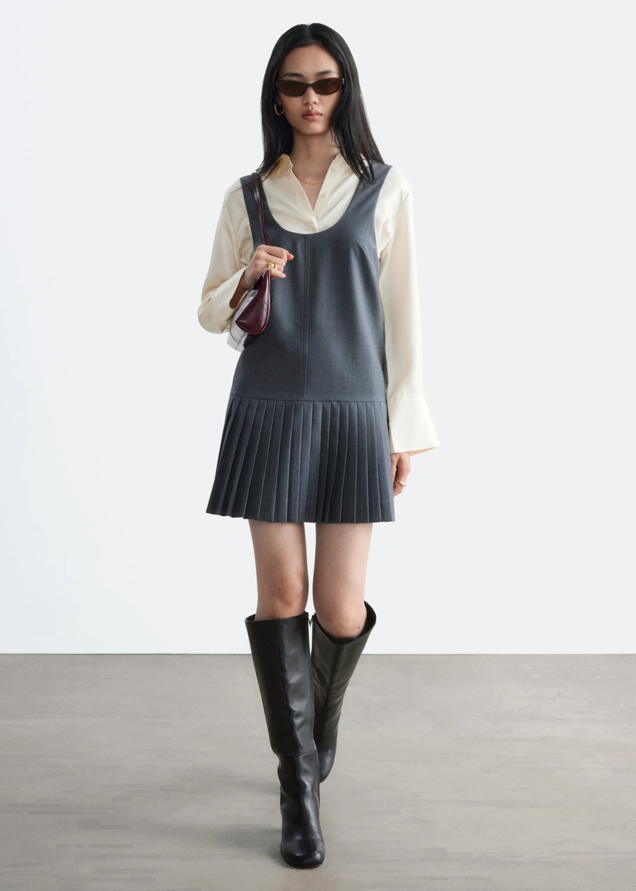 Robe plissée à superpositions - Gris