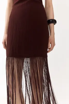 Robe bandeau à franges - Marron foncé — photo 1
