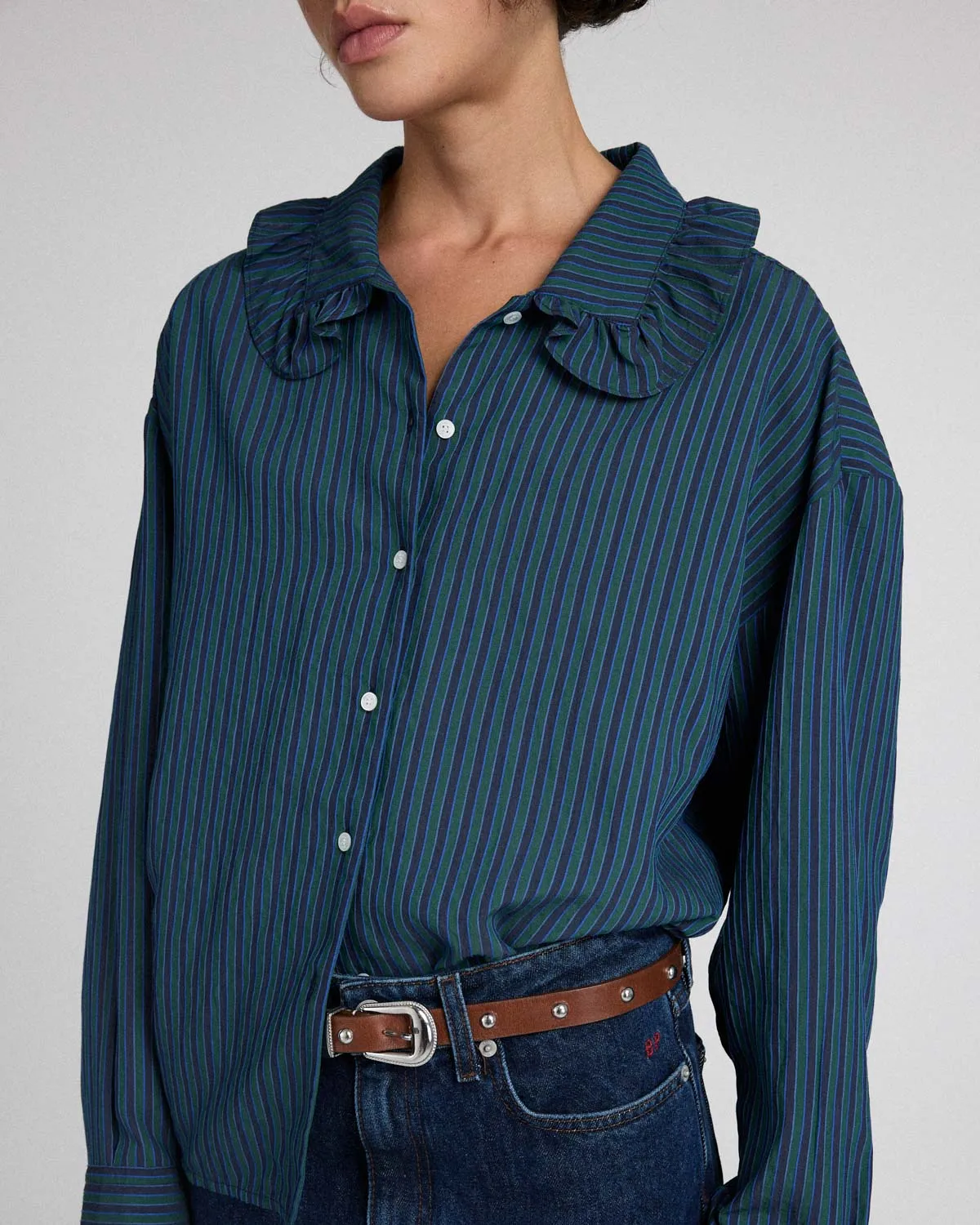Chemise Thalia rayures vert et bleu