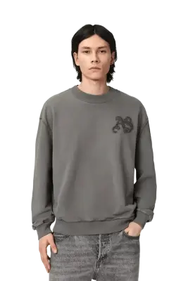 ALLSAINTS Insignia Crew Neck Cotton Sweatshirt Washed Black — photo 3