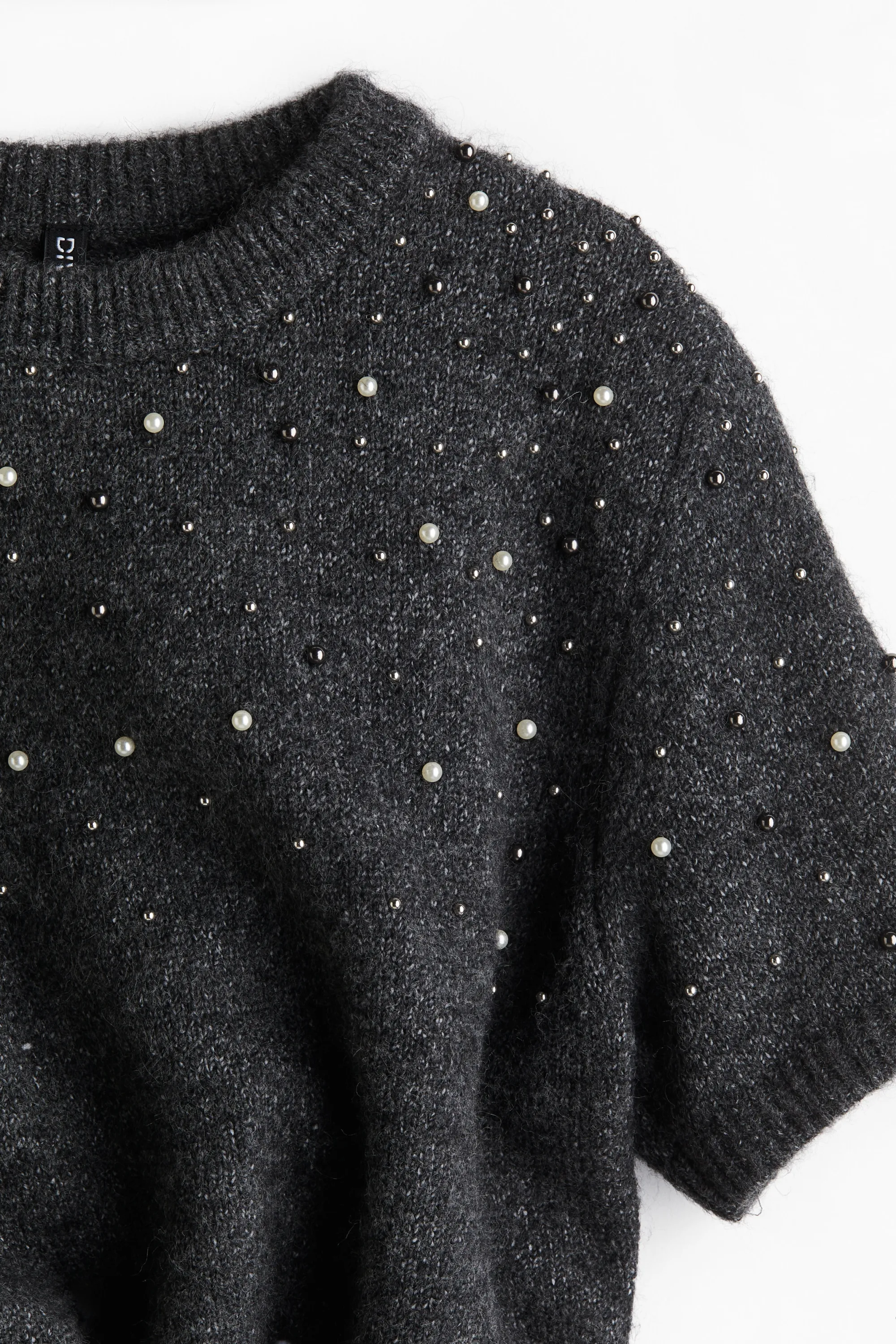 Robe en maille fine avec perles fantaisie - Gris foncé chiné
