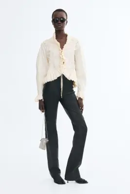 Blouse volantée en coton - Crème — photo 1
