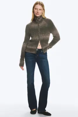 Cardigan zippé ajusté en maille douce - Vert kaki — photo 2