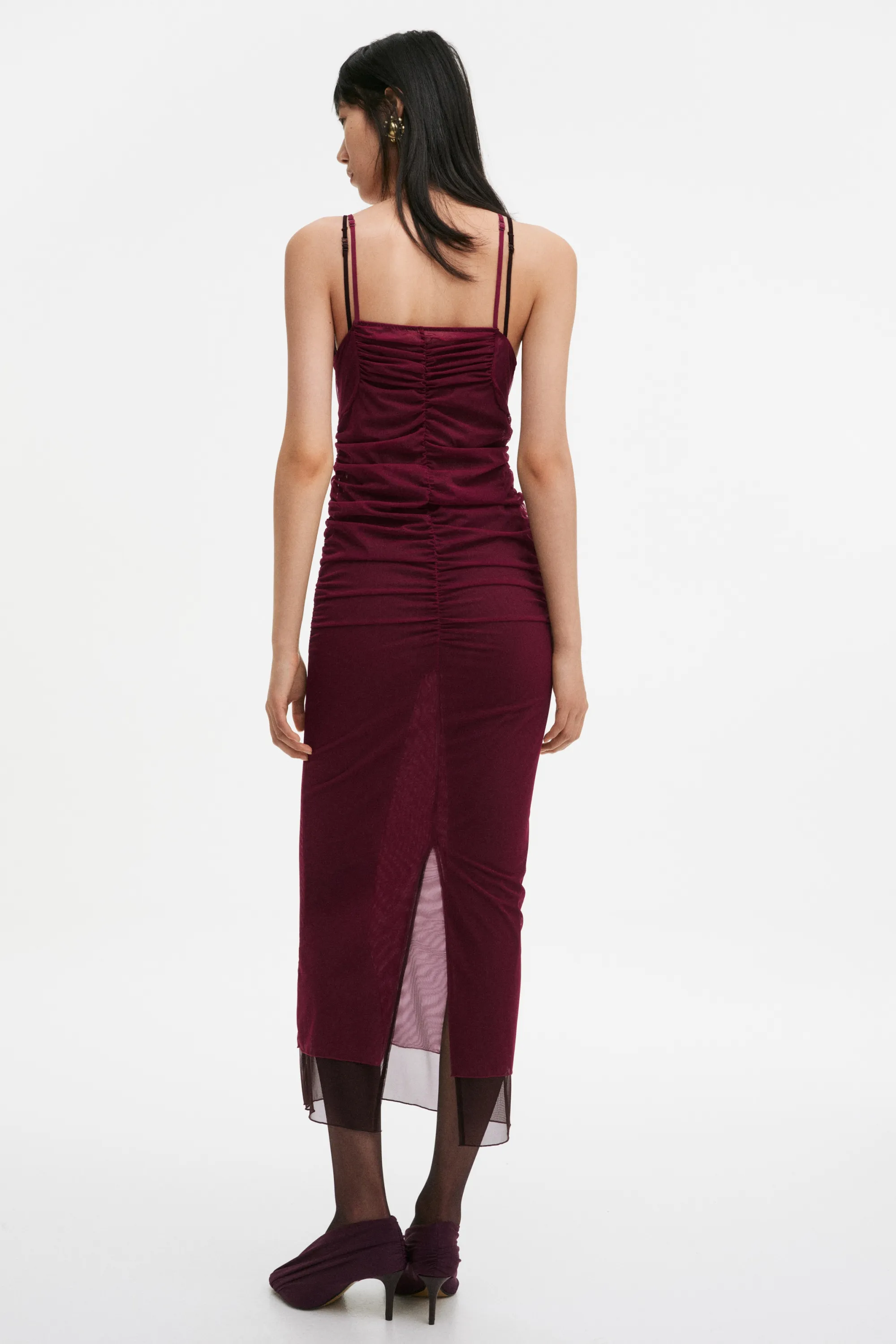 Robe à bretelles fines en mesh - Bordeaux
