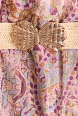 Robe dos nu avec ceinture - Rose/motif cachemire — photo 4