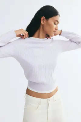 Pull en maille torsadée - Lilas/cœur — photo 2