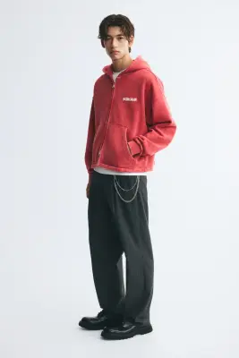 Veste imprimée Oversized Fit avec capuche et zip - Rouge framboise/Scream — photo 2