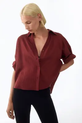 Chemise oversize en viscose mélangée - Rouge foncé — photo 1