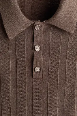 Regular Fit Textured-knit polo shirt - Taupe foncé — photo 4