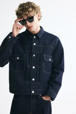 Veste Trucker en denim - Bleu denim foncé — photo 2