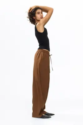 Pantalon barrel à cordon - Marron — photo 3