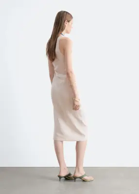 Robe midi en lin à bretelle torsadée - Marron Clair — photo 4