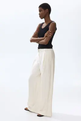 Pantalon chic à jambes larges - Crème — photo 2