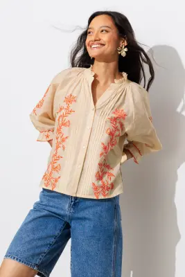 Blouse à broderies fluo Femme — photo 2