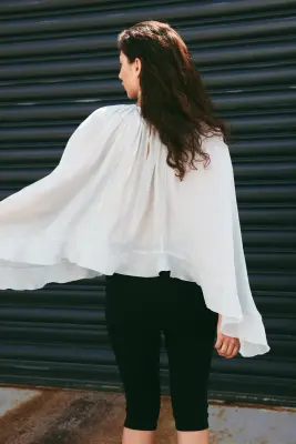 Blouse cape volantée - Bleu ancien clair — photo 2