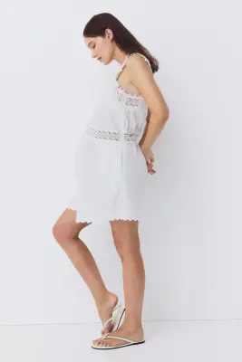 MAMA Combi-short en coton avec dentelle - Blanc — photo 3