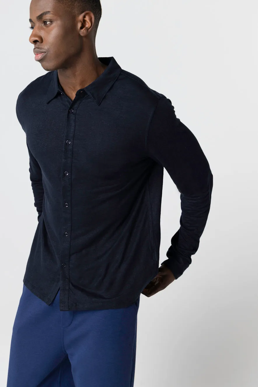 Chemise Marine Manches Longues en Lin / Elasthanne