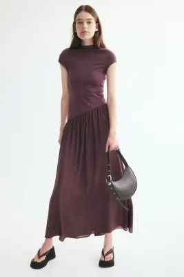 Robe asymétrique bi-matière - Violet prune — photo 1