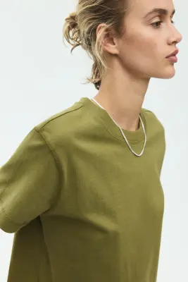 T-shirt oversize en coton - Vert olive — photo 3