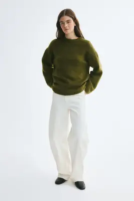 Pull oversize en mohair mélangé - Vert foncé — photo 1