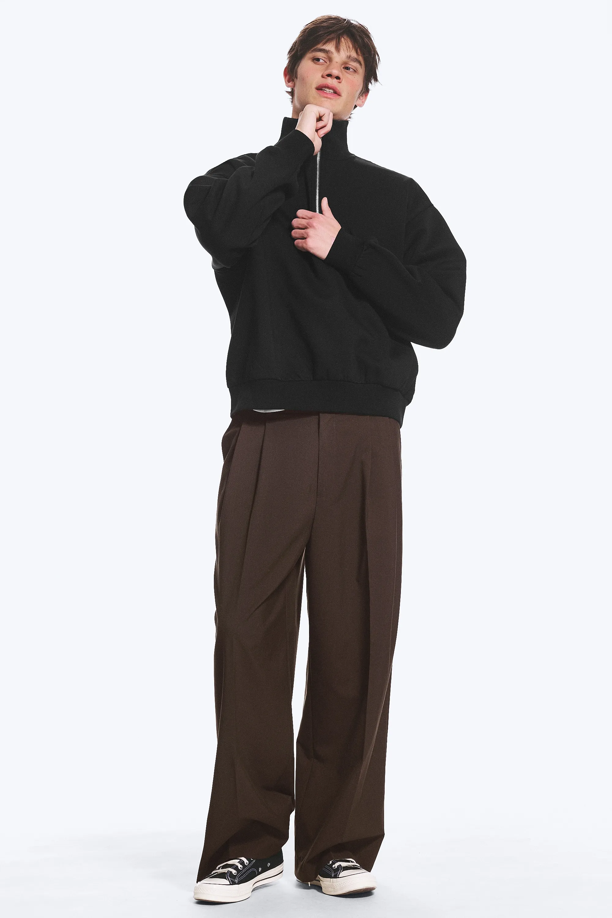 Sweat à demi-fermeture zippée ample - Noir