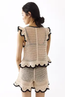 Short volanté façon crochet - Crème — photo 3