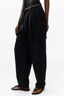 Pantalon barrel avec ceinture - Noir — photo 1