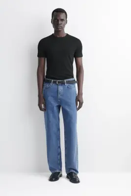 T-SHIRT SLIM EN COTON CÔTELÉ - NOIR — photo 2
