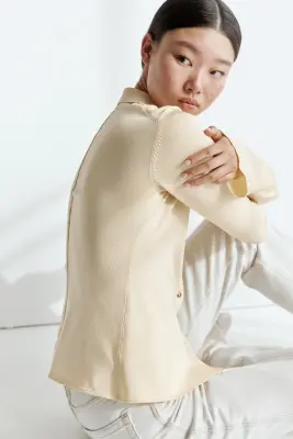 Top à boutons en maille fine - Beige clair — photo 4
