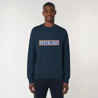 SWEAT SHIRT COTON BIO BRODÉ - RÉPUBLIQUE - NAVY — photo 4