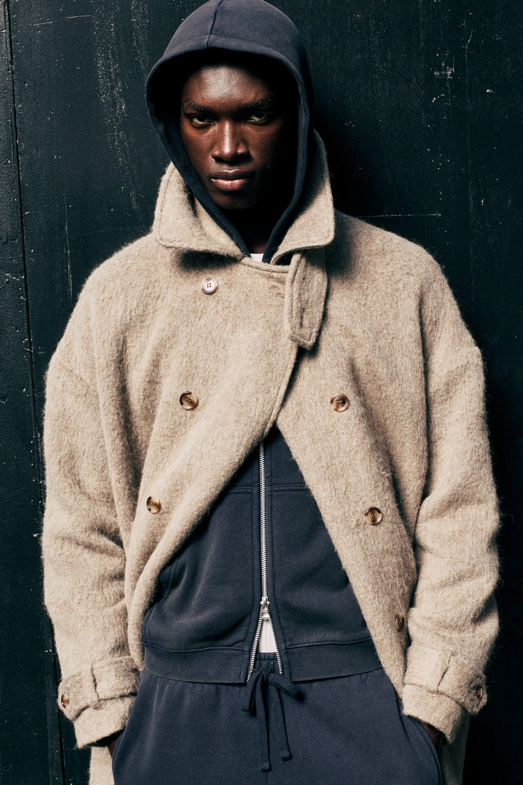 Manteau en laine mélangée croisé oversize - Taupe cendré