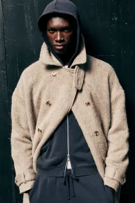 Manteau en laine mélangée croisé oversize - Taupe cendré — photo 1
