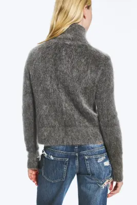 Gilet zippé mélangé mohair - Gris foncé chiné — photo 3