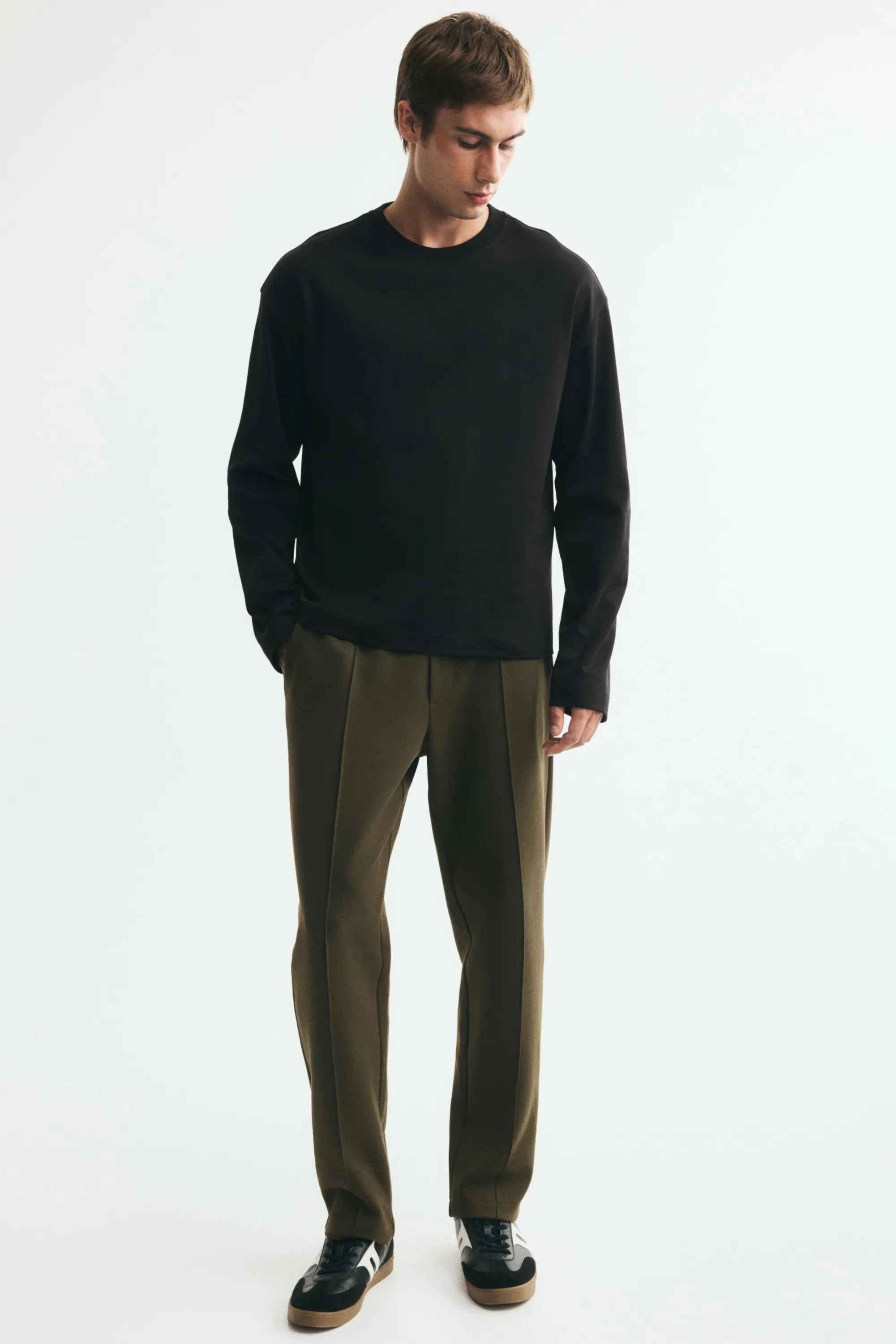 T-shirt à manches longues Relaxed Fit en interlock - Noir