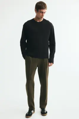 T-shirt à manches longues Relaxed Fit en interlock - Noir — photo 1