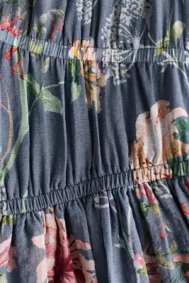 Robe froncée à mancherons - Bleu ancien foncé/fleuri — photo 3