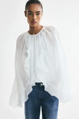 Blouse cape volantée - Blanc — photo 1