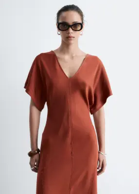 Robe longue à col en V - Marron Clair — photo 2