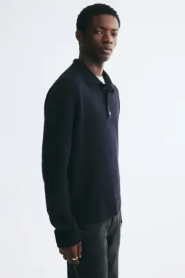 Polo Regular Fit en maille - Bleu marine — photo 3