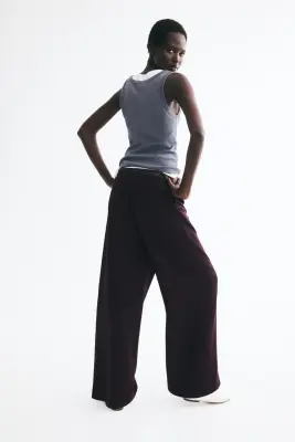 Pantalon finement côtelé avec cordon de serrage - Violet foncé — photo 2